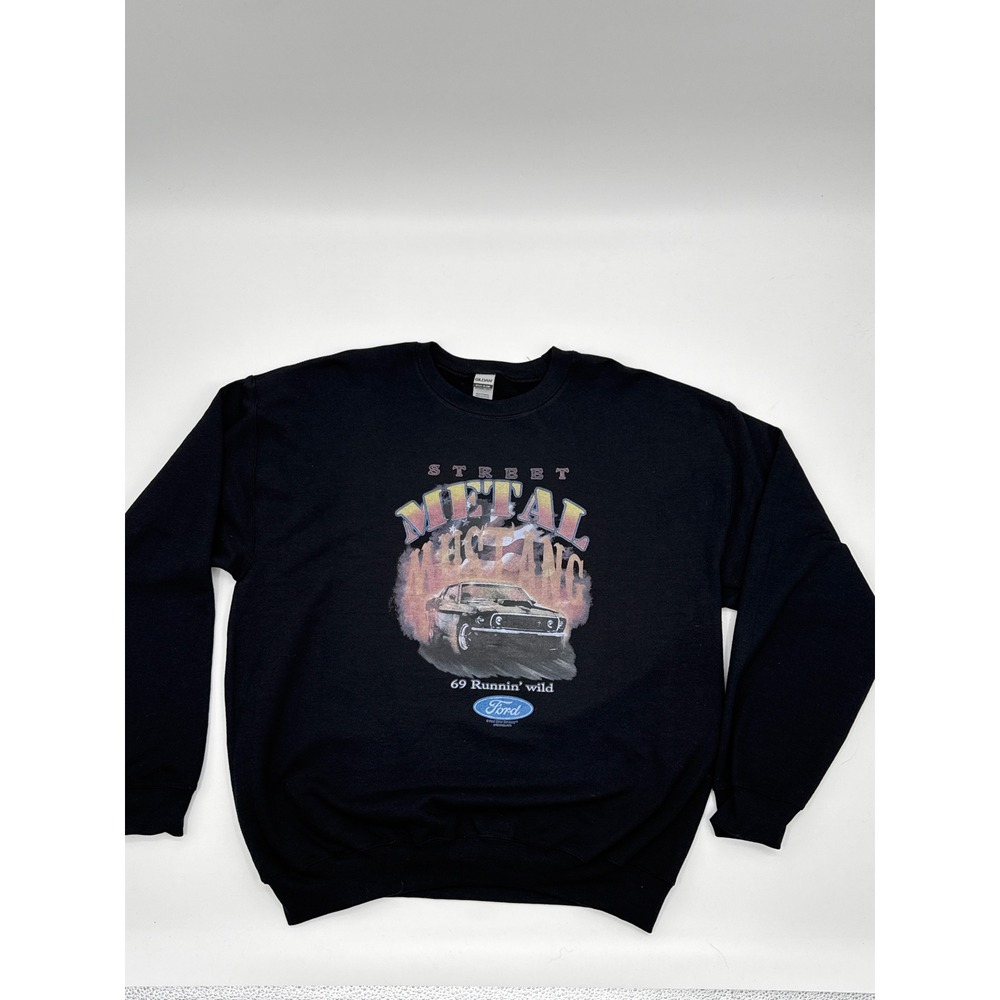 Gildan Mens Ford Mustang 69 Runnin Wild Street Metal Graphic Sweatshirt Black L